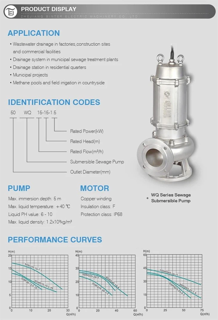 Factory Supply 80WQ45-9-2.2SSlurry Stainless Steel Sewage Submersible Pump Factory Supply 80WQ45-9-2.2SSlurry Stainless Steel Sewage Submersible Pump